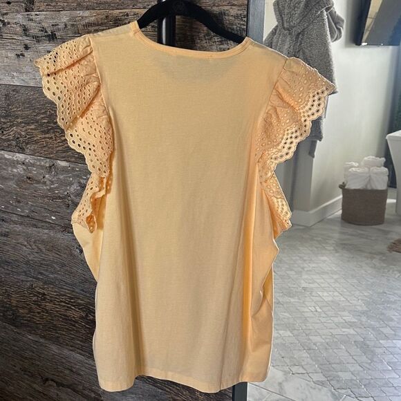 Joe’s Jeans THE ALEXIS BRODERIE SLEEVE TOP in Apricot Sherbert - Picture 3 of 12